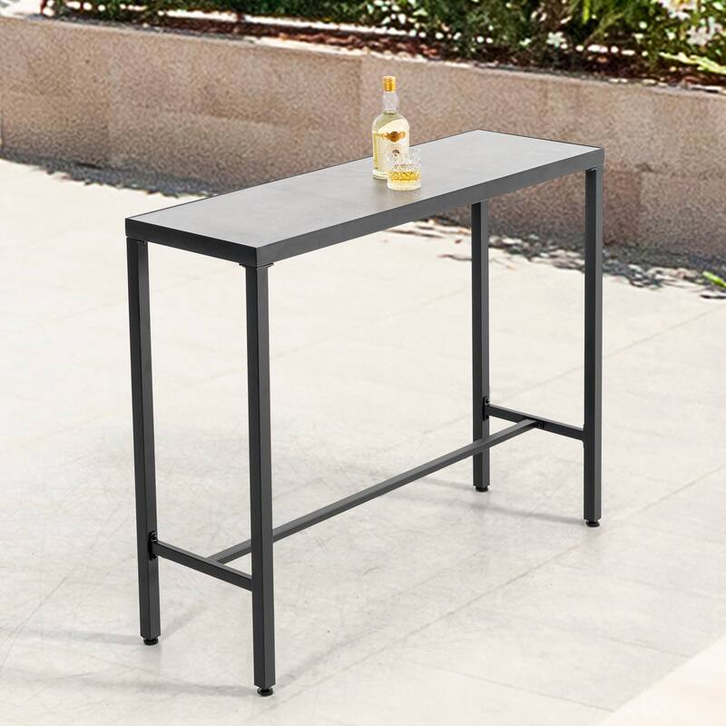 Outdoor Iron Bar Table with 3D-Print Tempered Glass Tabletop, Gray