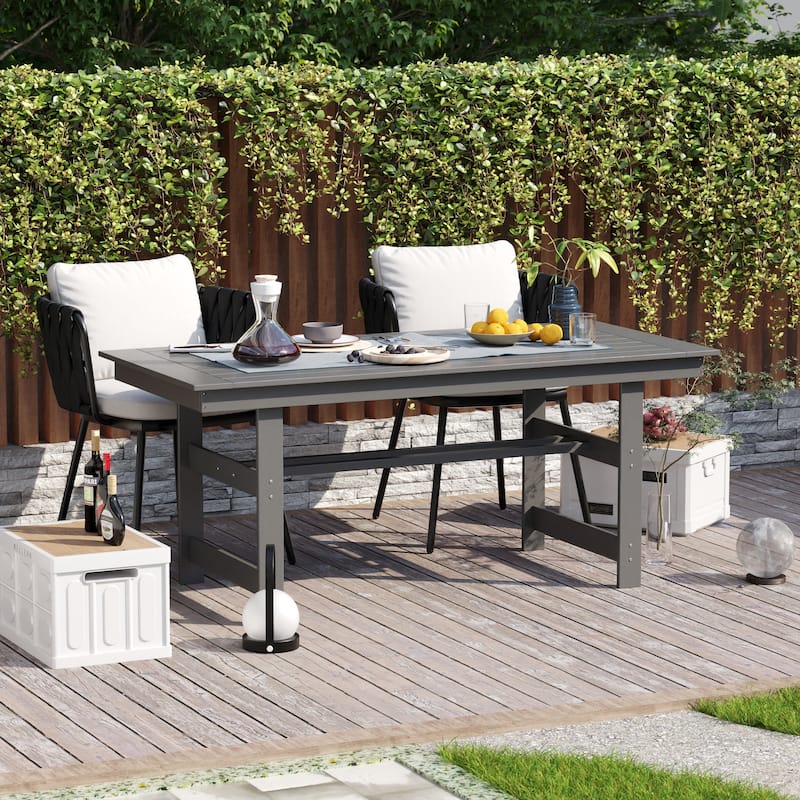 70.9" Outdoor Dining Table with Umbrella Hole, HDPE All Weather Patio Table Waterproof UV Resistant Rectangular Dining Table