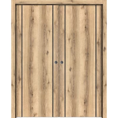 French Double Pocket Doors 36 x 80 Planum 0017 Oak with Kit Trims Rail