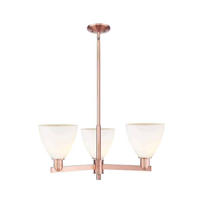Innovations Lighting Endless Possibilities Arcadia - Bristol - 3 Light 29" Stem Hung Chandelier - Antique Copper/Matte White