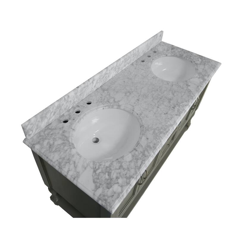 KitchenBathCollection Beverly 60" Double Bathroom Vanity with Carrara Marble Top