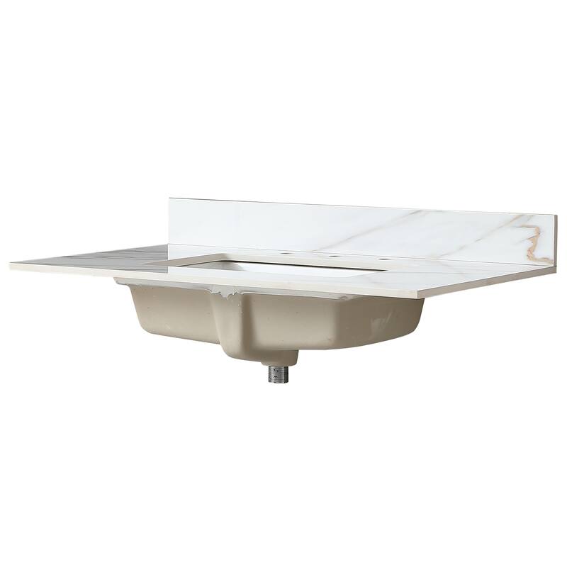 31 Inch Marble Vanity Top,Bathroom Vanity Top with Undermount Rectangular Middle Sink and 4 Inch Height Backsplash