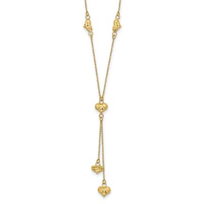 Curata 14k Yellow Gold DoublePuffed Heart Y Lariat Necklace, 16"