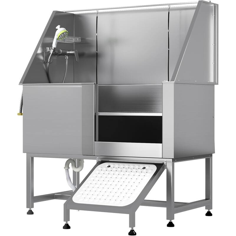 Professional Stainless Steel Dog Washing Station Pet Grooming Bath Tub w/ Ramp - Right Door