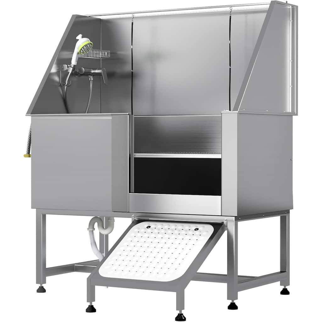 Professional Stainless Steel Dog Washing Station Pet Grooming Bath Tub w/ Ramp