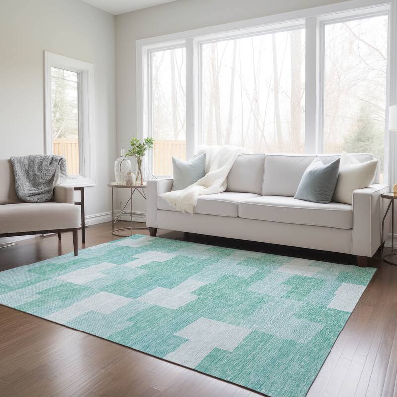 Machine Washable Indoor/ Outdoor Chantille Contemporary Blocks Rug