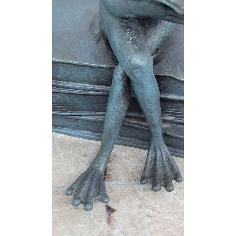 Bronze Frog Sculpture – Reading Frog With Glasses Statue On Books