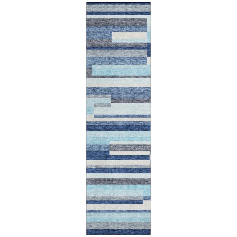 Machine Washable Indoor/ Outdoor Modern Stripes Chantille Rug