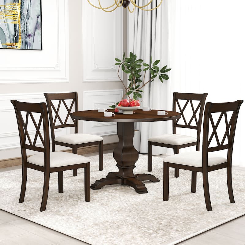 Roundhill Furniture Havre 5-Piece Pedestal Round Dining Set - Espresso