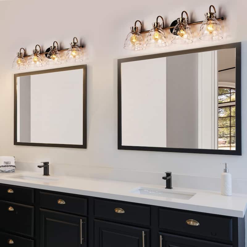 Elisie Modern Glam 4-light Bathroom Vanity Light Transitional Black Gold Sconce with Water Glass - L 31.5" x W 7.5" x H 9"