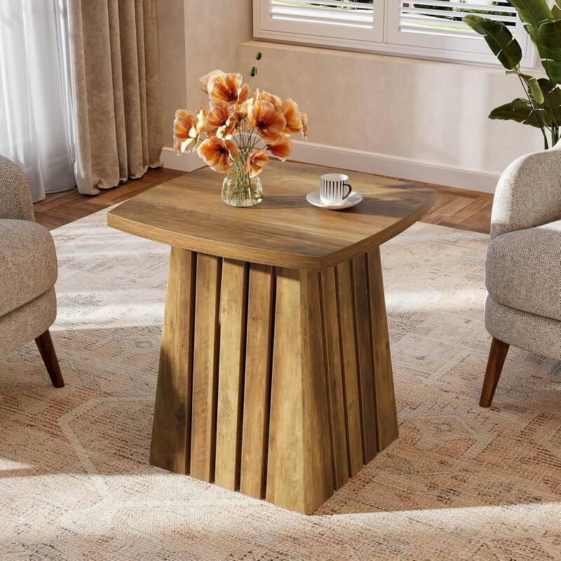 22" Small Brown Side Table with Sturdy Top, Farmhouse Nightstand for Bedroom