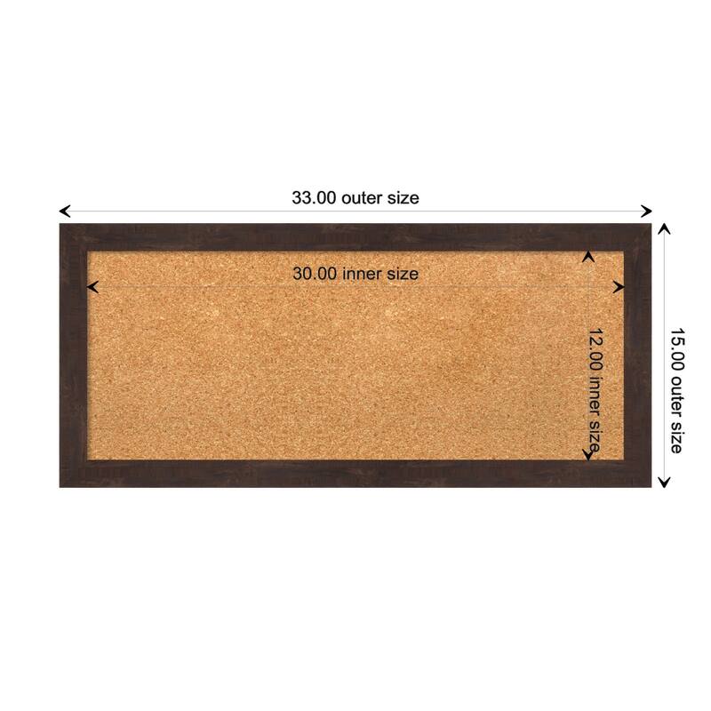 Fresco Wood Framed Natural Corkboard Bulletin Board - Fresco Dark Walnut - Board Size 30x12