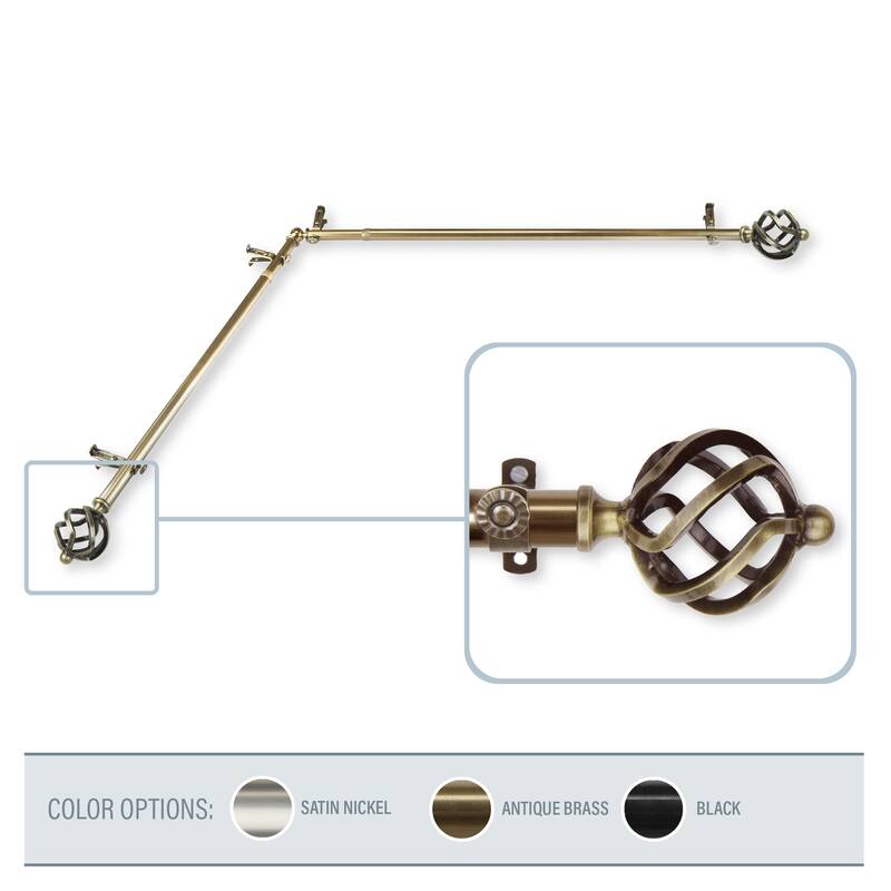 InStyleDesign Torison Corner Window Curtain Rod 13/16 inch dia. - each side 28-48 inches - Antique Brass