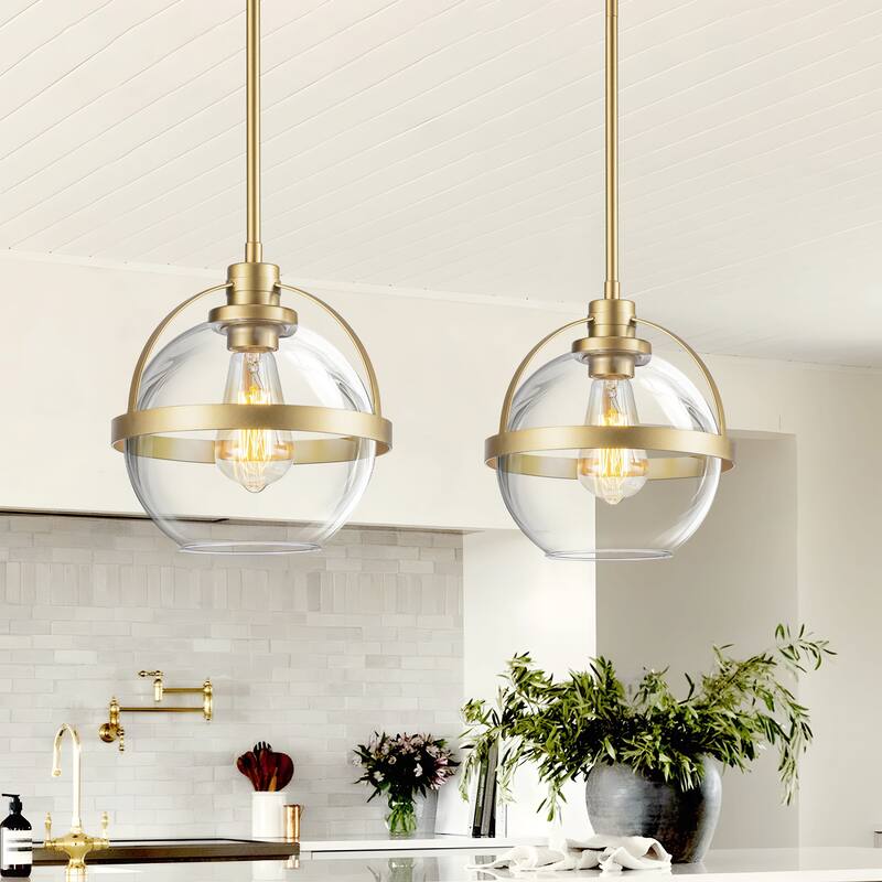 Starsky 1-Light 9in. Modern Globe Chandelier Single Glass Pendant Light(Set of 2) - Gold