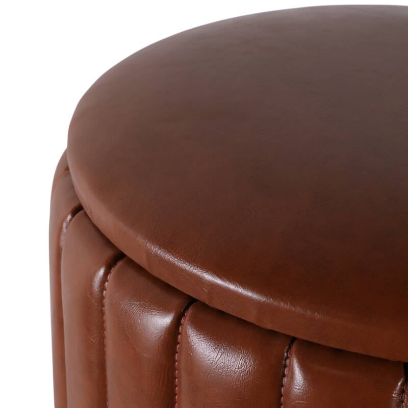 Leather and Pine Wood Ottoman Modern Storage (Set of 2) - 14/18" Brown