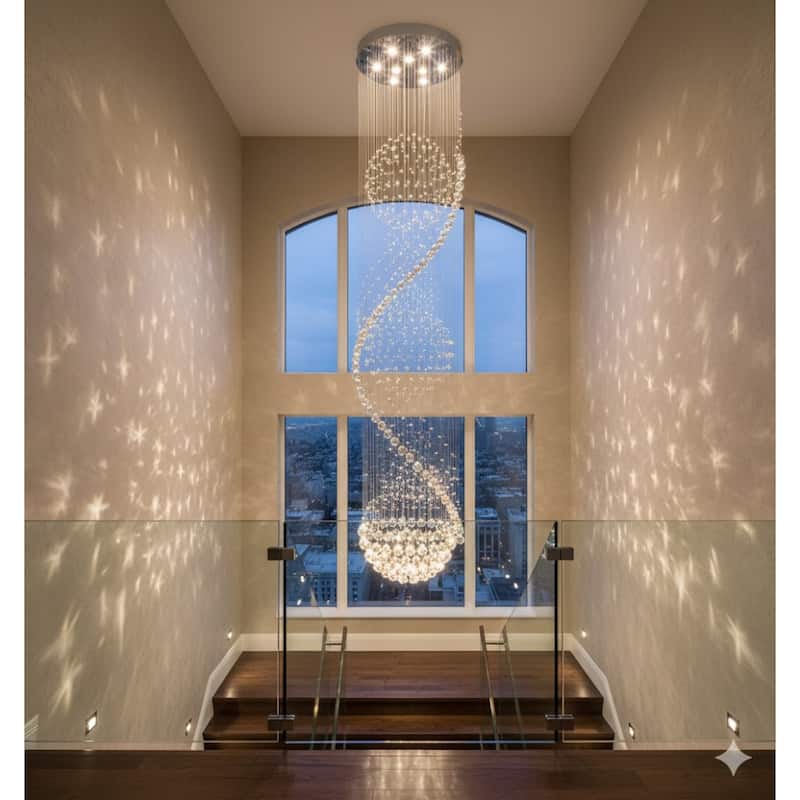 9-Light Chrome Stainless Steel Chandelier With Clear Hanging Crystals