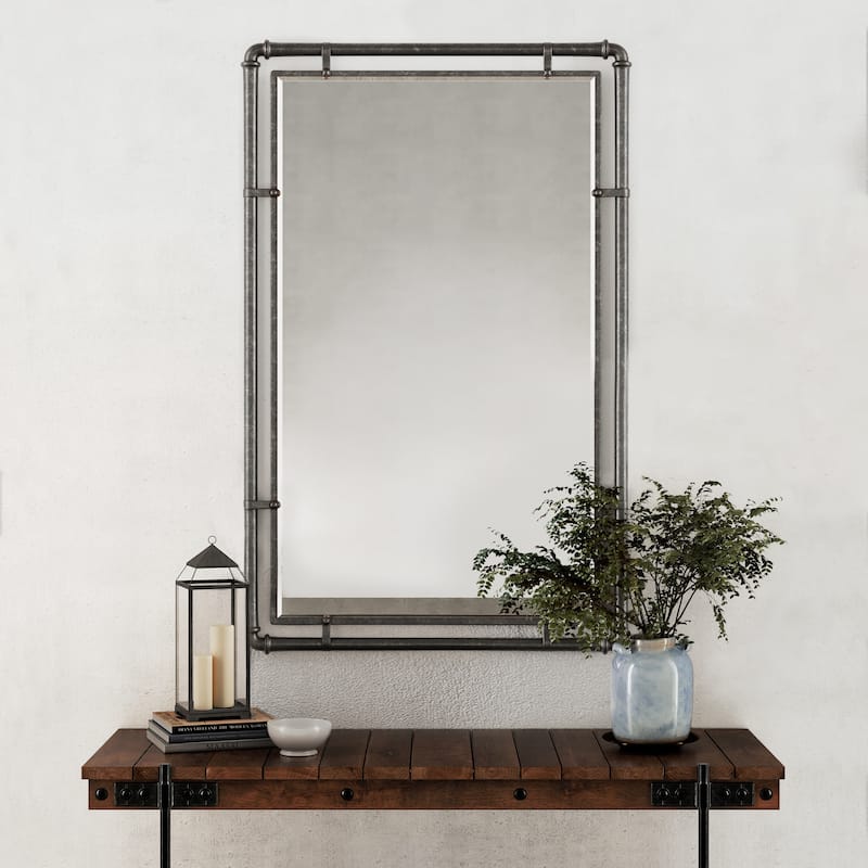 Carbon Loft Berlik Industrial Metal Wall Mirror - Grey