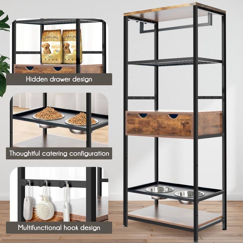 Dog Feeding Station,3 Height Adjustable Raised Dog Bowls, Dog Feeder Station for Large Medium Dogs Cats with Shelves