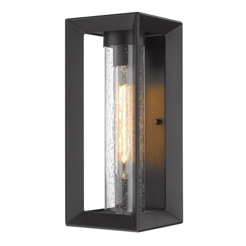 Smyth 14" Tall UV-coated Outdoor Wall Sconce with Glass Shade - Natural Black with Seeded Glass