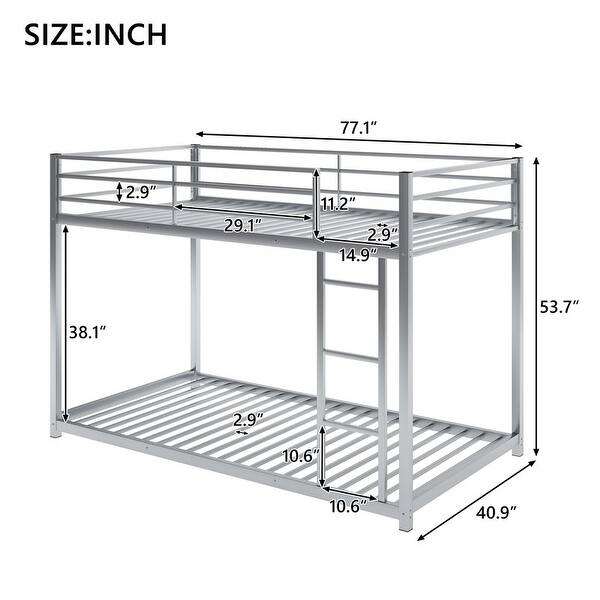 dimension image slide 2 of 6, Full over Full Metal Low Bunk Bed with Ladder