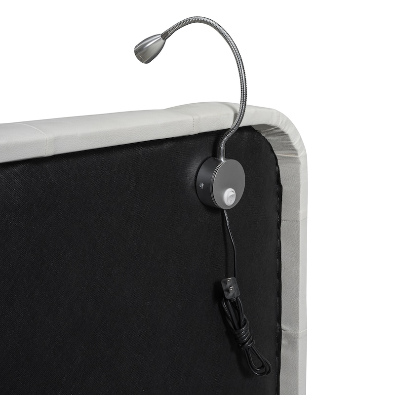 L-shape Platform Bed with Recessed Lights, Gingham Upholstered Queen Size