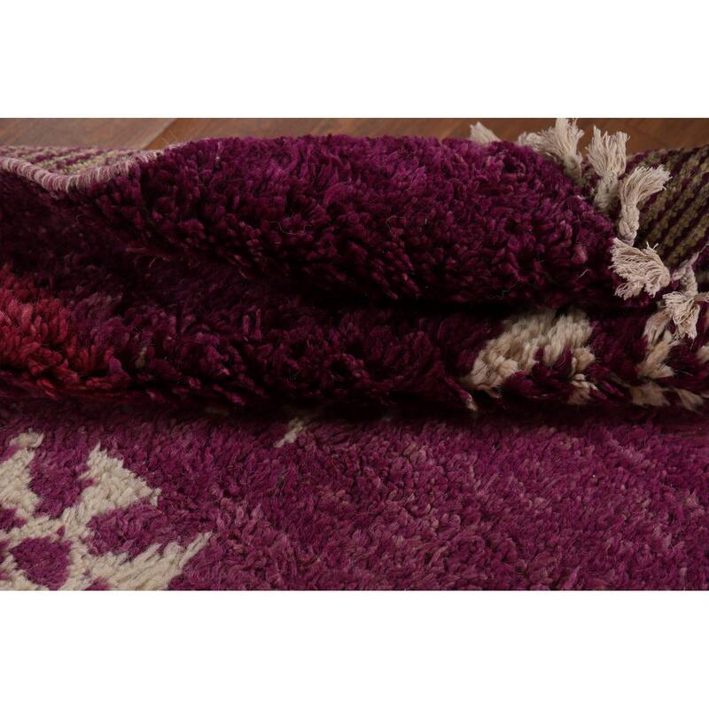 Purple Plush Moroccan Accent Rug Hand-Knotted Wool Carpet - 3'0" x 5'5"