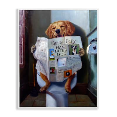Stupell Dog Reading the Newspaper On Toilet Funny Painting Framed Wall Art