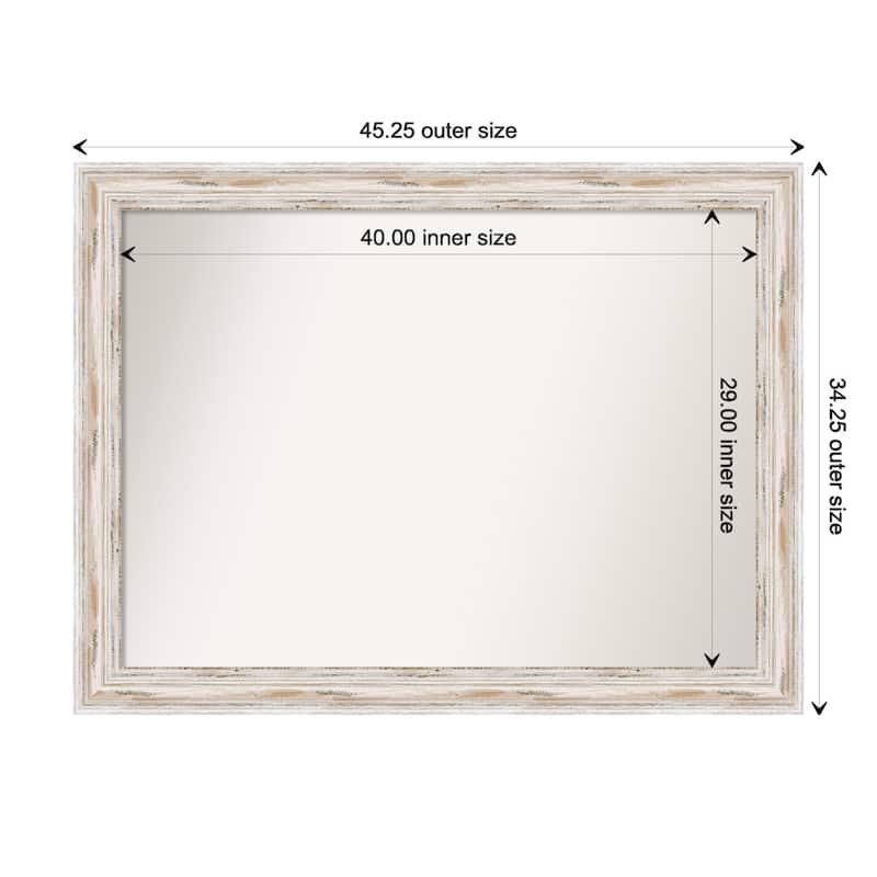 Alexandria White Wash Framed Non-Beveled Custom Wall Mirror, Bathroom Vanity Mirror - Outer Size: 45.25 x 34.25