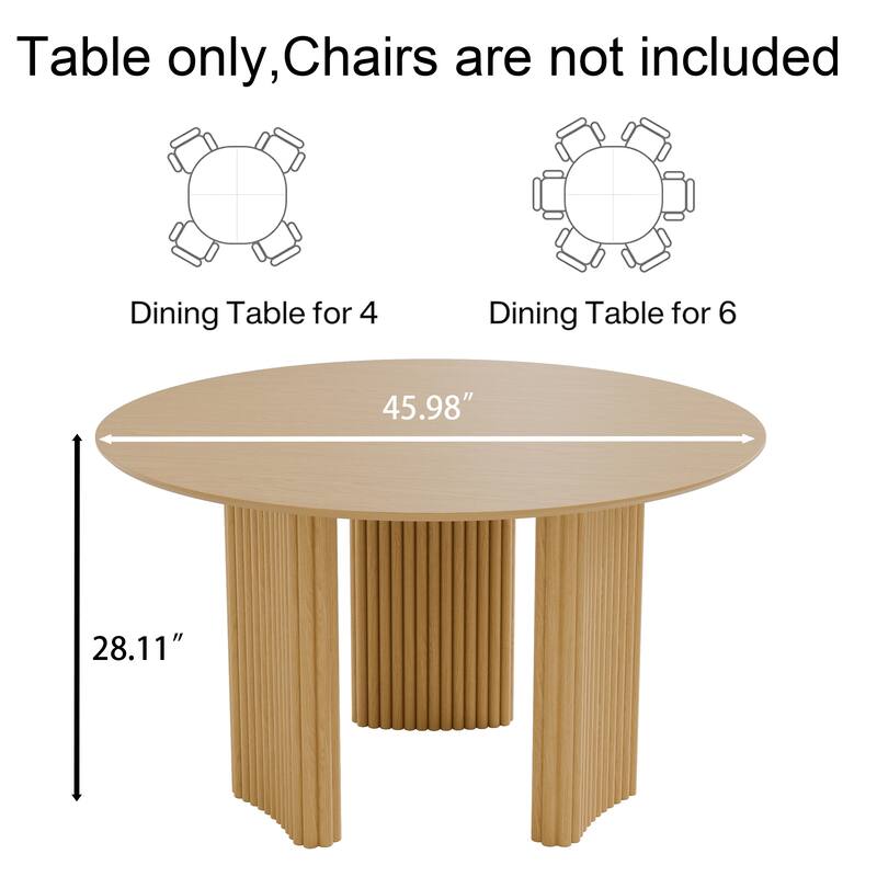 Dovelina 46" Modern Round Dining Table with Artistic Fluted Base & Safe Rounded Edges for Family