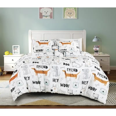 White Dog Prints Reversible Kids Quilt Coverlet Bedspread Bedding Set