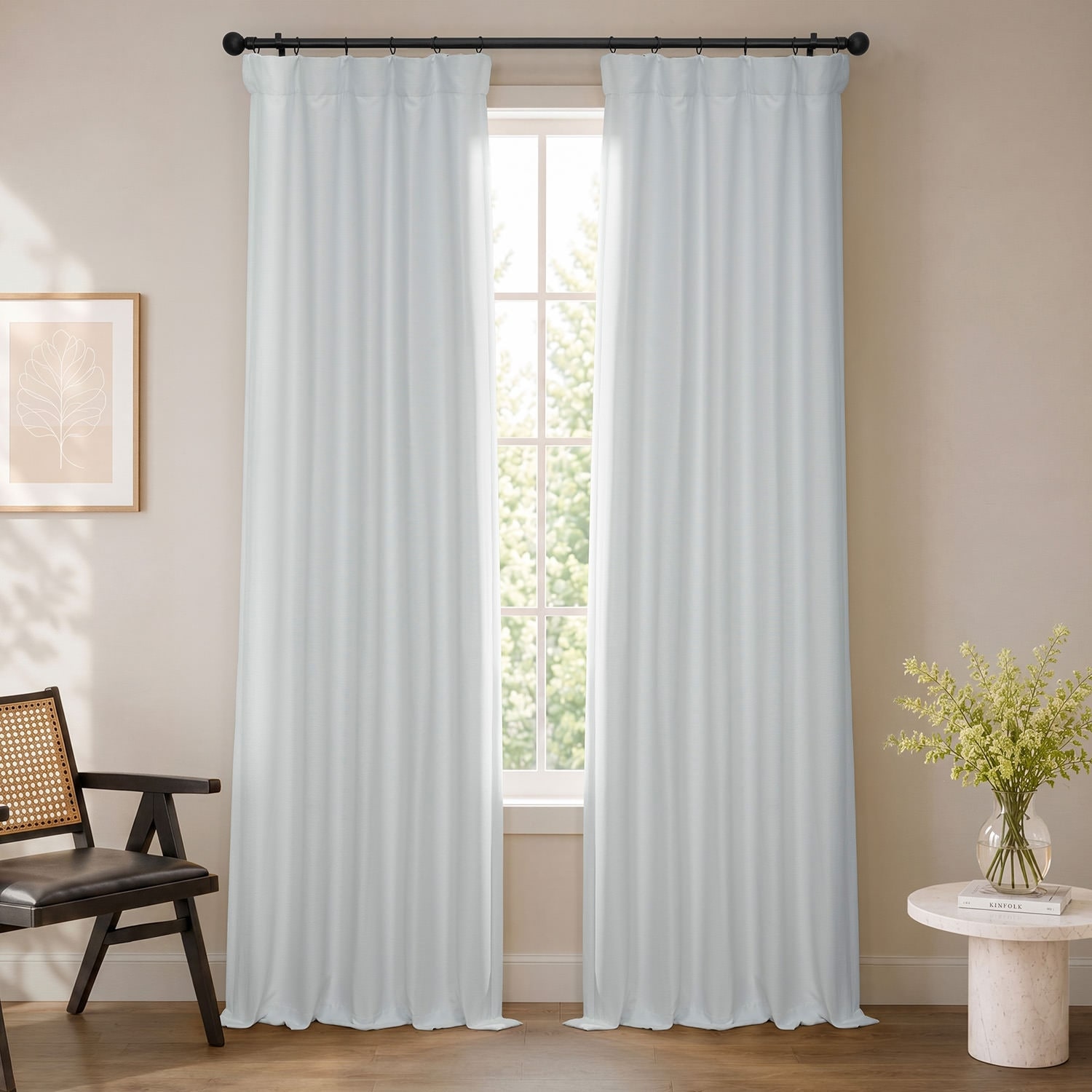 Exclusive Fabrics Off White Bellino Textured Faux Linen Room Darkening Curtains For Bedroom (1 Panel)