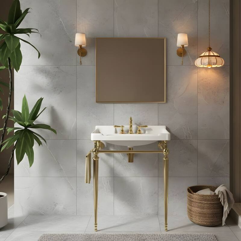 Wall-Mounted Bathroom Vanity with Ceramic Basin and Metal Legs