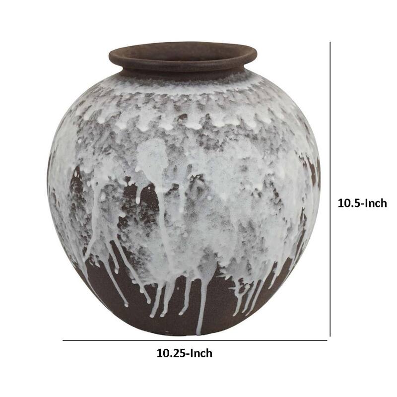 Gezy Decorative Flower Vase, 11 Inch Classic Round Brown White Ceramic