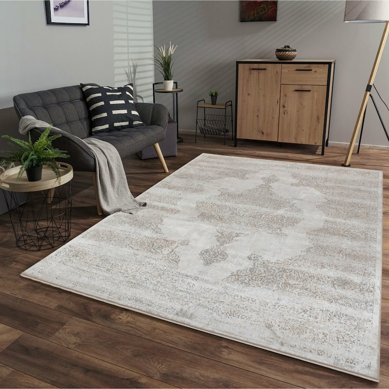 Omari Collection Cream/Grey Abstract Traditional Area Rug