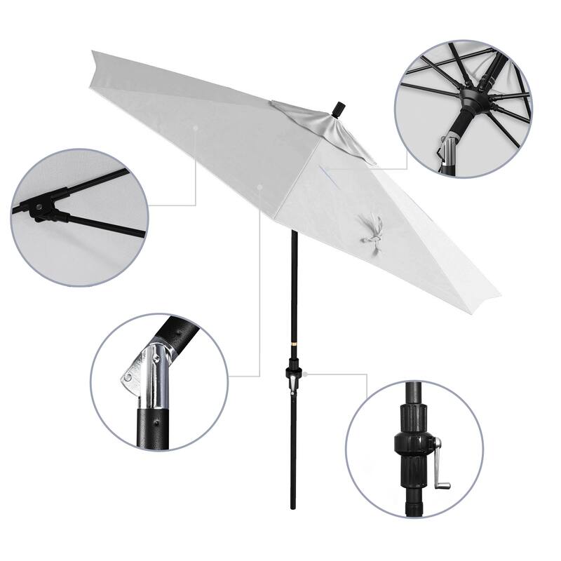 California Umbrella 9' Rd Patio Umbrella Black Aluminum Frame Fiberglass Ribs Crank Lift Collar Tilt, Pacifica Pacific Blue