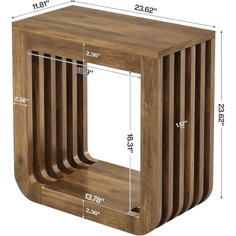 Side Table with Slatted Open Frame, Farmhouse Wooden End Table, Rustic Accent Sofa Side Table, Small Nightstand