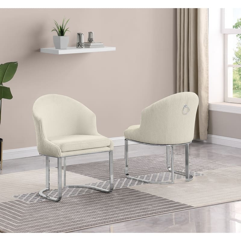 Best Quality Furniture Teddy Fabric Chrome Dining Chairs (Set of 2) - N/A - Cream-Chairs