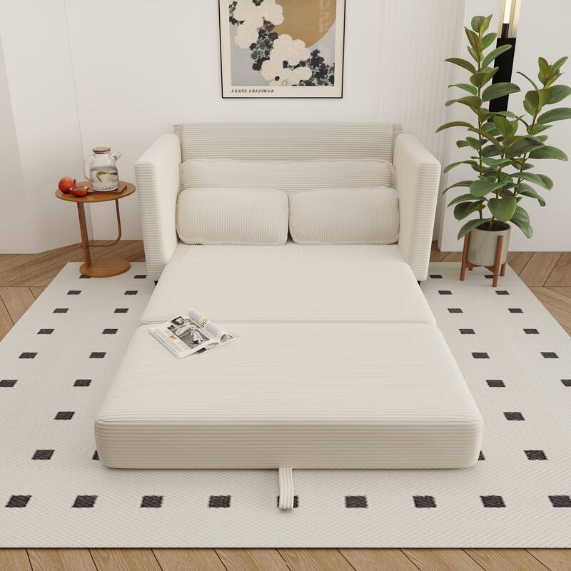 2-in-1 Convertible Corduroy Sofa Bed with Storage, High-Rebound Sponge & Solid Wood Frame