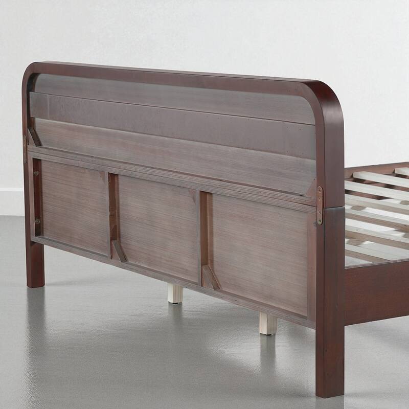 Queen/King Size Bed with Solid Pine Wood Frame, No Box Spring, Stable, Elegant Headboard