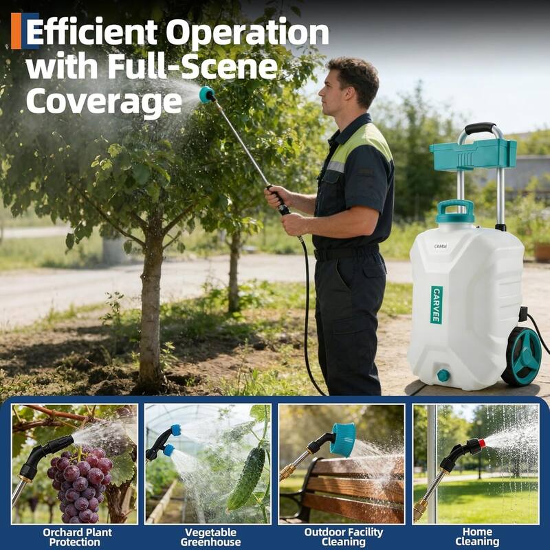 10.5 Gallons Battery Powered Backpack Sprayer with Wheeled Cart, 6 Nozzles & 2 Wands - N/A