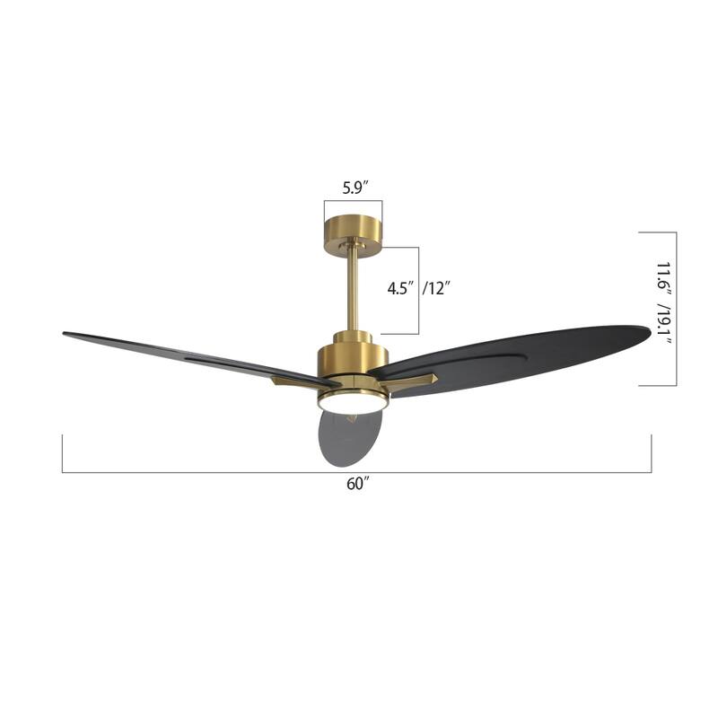WINGBO 60-in 3-Blades Indoor Ceiling Fan with LED Light & Remote