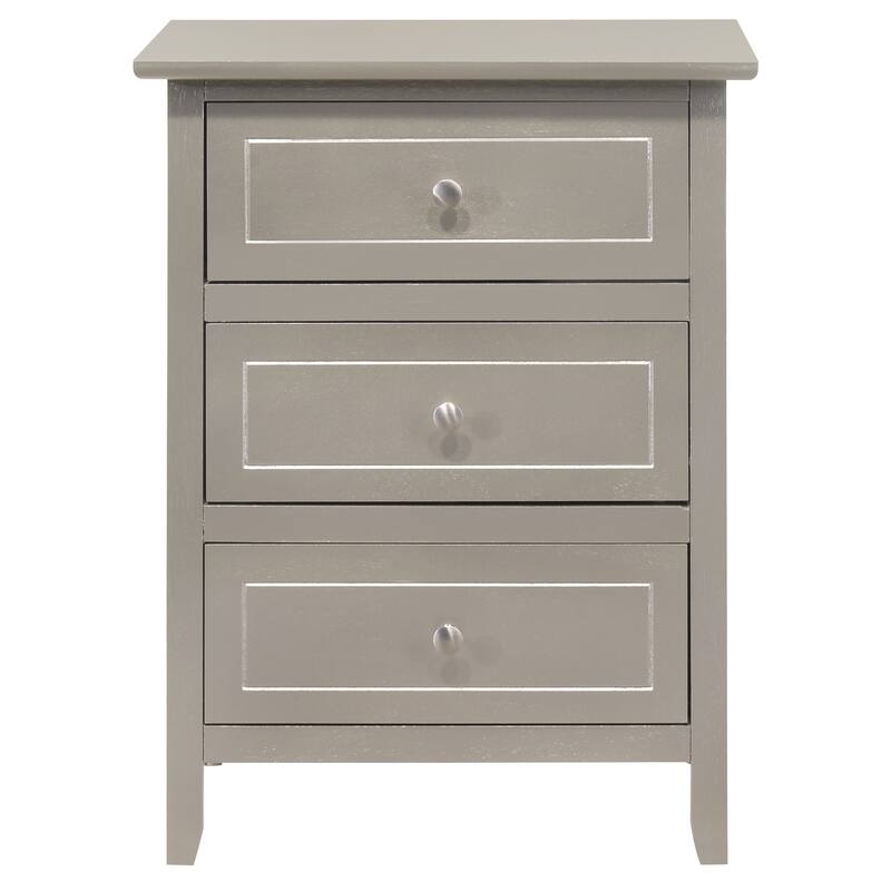Modern Silver Champagne Wood 3-Drawer Nightstand Bed Side Table