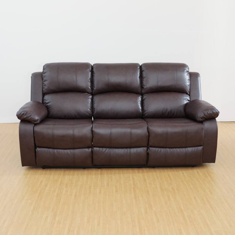KISRAIS 82" Wide Faux Leather Manual Reclining Sofa - Brown
