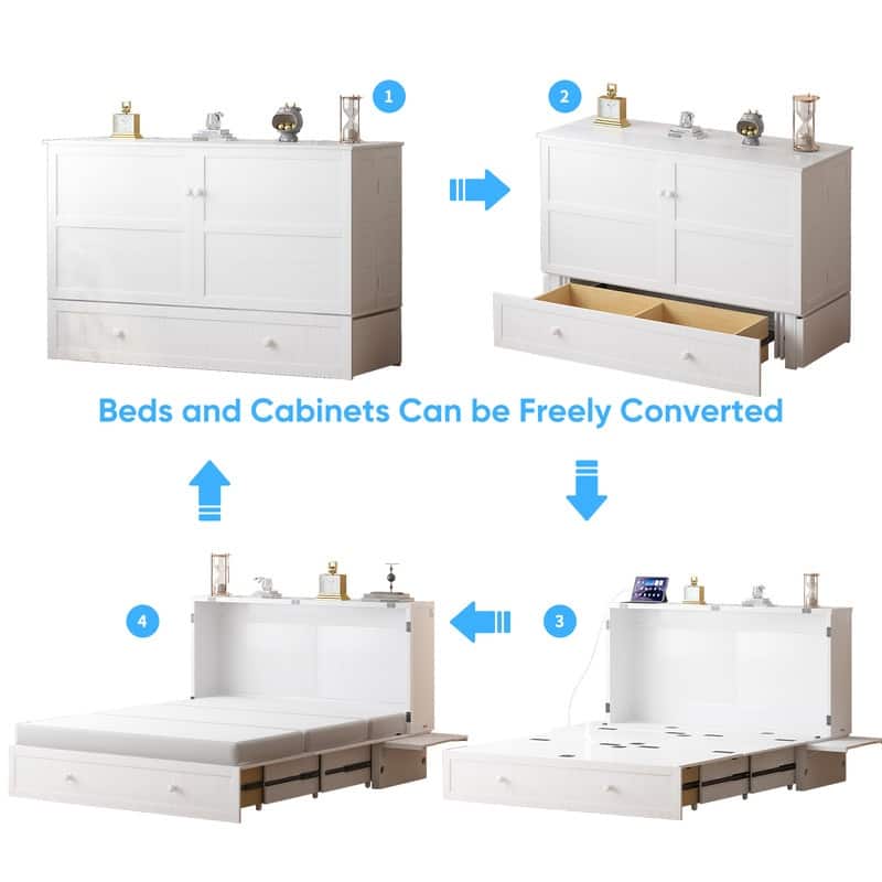 Mixoy Murphy Bed with Mattress,Cube Foldable Cabinet Bed with Charging Station