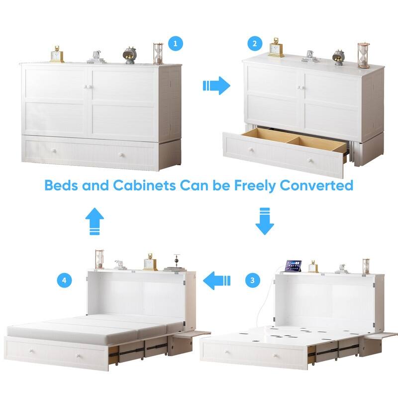 Mixoy Queen Murphy Bed Chest with Charging Station and Storage Drawer,No Mattress