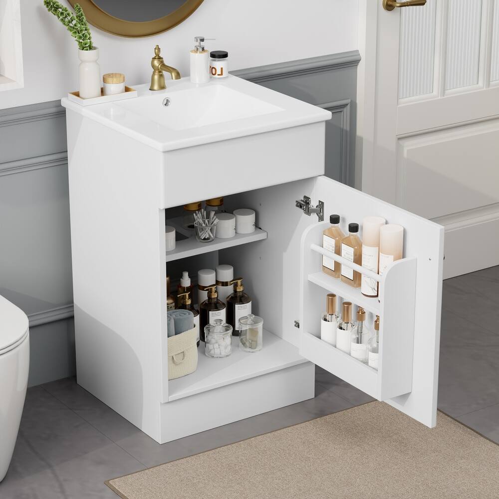 Roomfitters Bathroom Vanity with Sink, Small Cabinet with Door Shelf and Adjustable Shelf