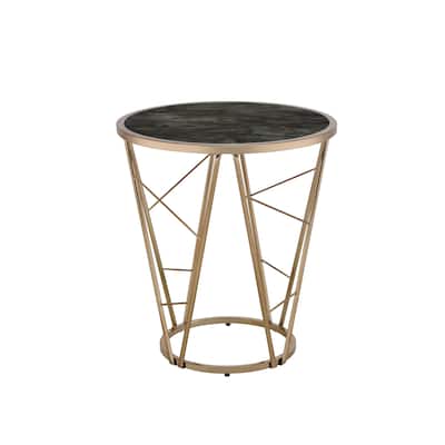 Cicatrix Champagne Finish with Black Faux Marble Glass End Table