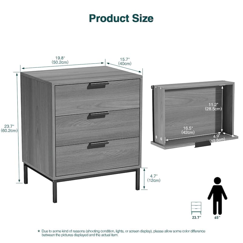 Anmytek Modern 3-Drawer Wood Nightstand Bedside Table End Table for Bedroom