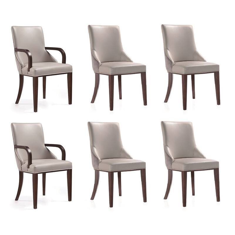 Manhattan Comfort Shubert Multi Piece Modern Faux Leather and Velvet Dining Chair Set - Set of 6 - Light Grey