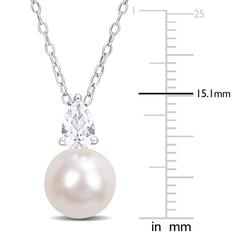Miadora 8.5-9mm White Cultured Freshwater Pearl and 5/8ct TGW Created White Sapphire Necklace in Sterling Silver